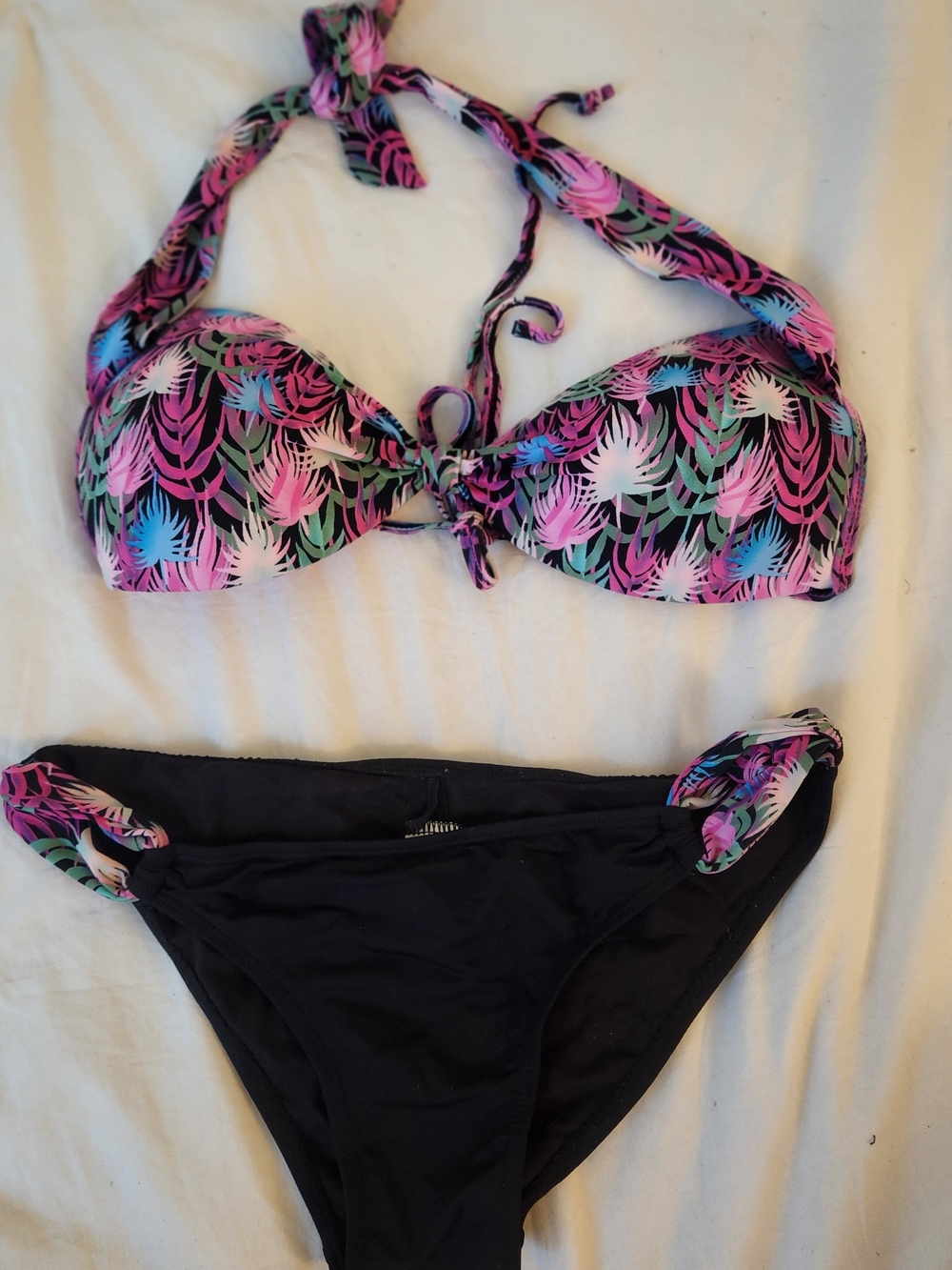 Tropical Print Pink & Blue Bandeau Bikini Set